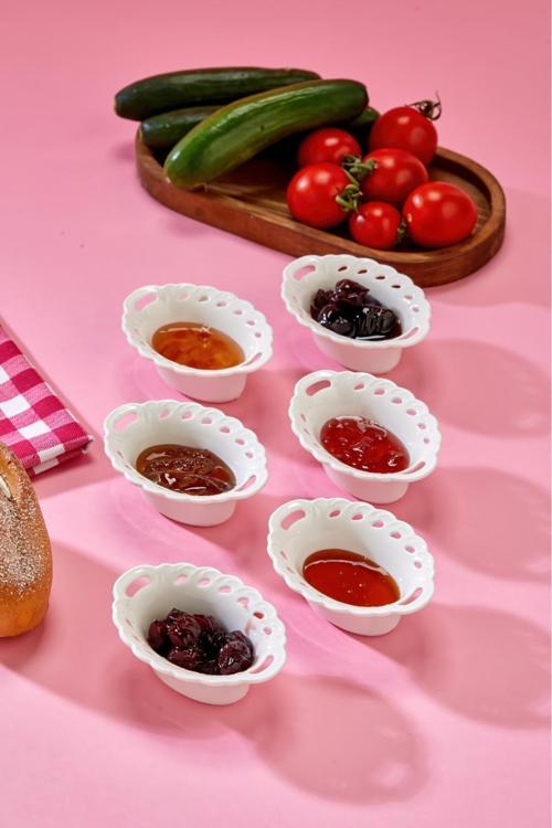 6'Lı Beyaz Porselen Reçellik Seti 8.3X7.7 Cm