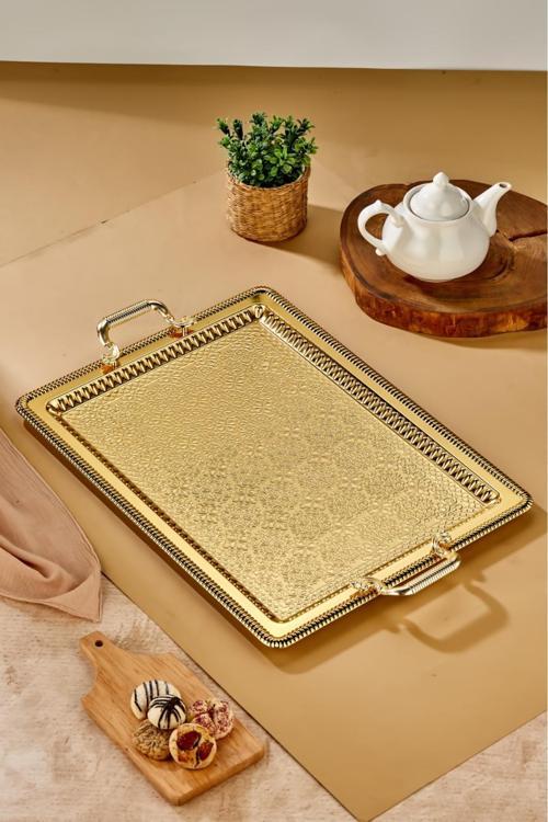 Özel Seri Dikdörtgen Model Lüx Paslanmaz Çelik Tepsi Sunum Tepsisi 40X53 Cm