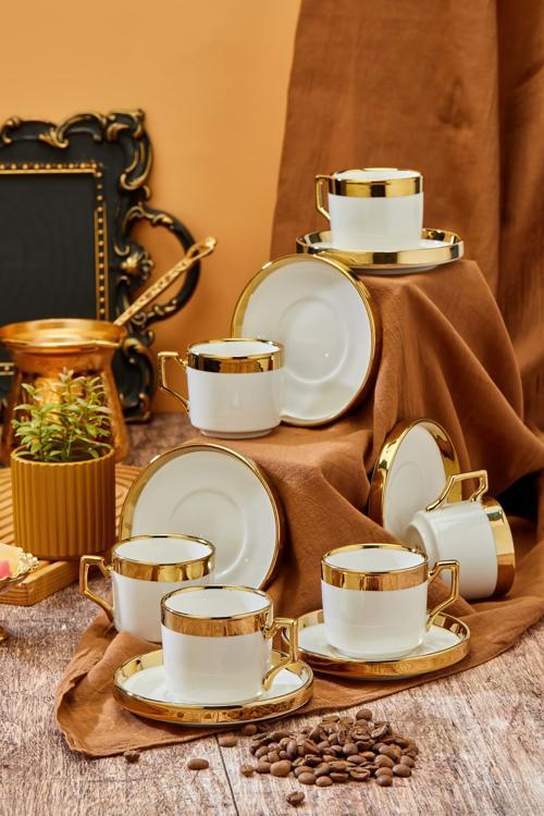 6' Lı Altın Yaldızlı 100 Ml Porselen Çay Fincan Takımı – Lüks Ve Şık Kahve Keyfi!