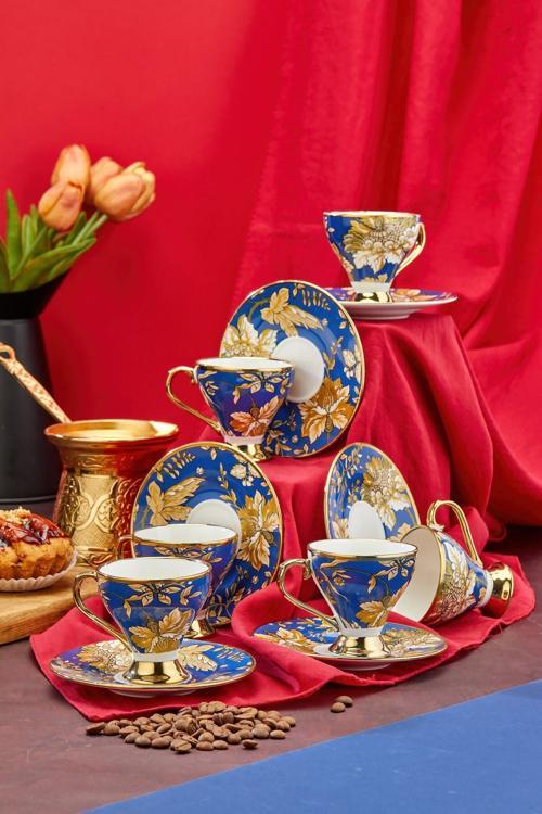 Altın Yaldızlı 6'Lı Porselen Kahve Fincan Takımı – Şık, Kaliteli Ve Lüks Tasarım