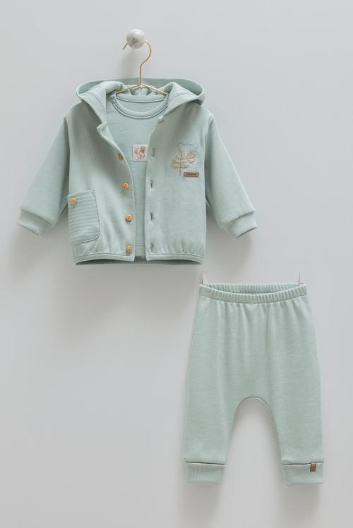 HELLO FOREST KAPÜŞONLU ÜÇLÜ ALT ÜST TAKIM - CARAMELL  - TKE1952 - Yeşil - 9 - 12 Ay - TKE1952-Yeşil-9 - 12 Ay Yeşil