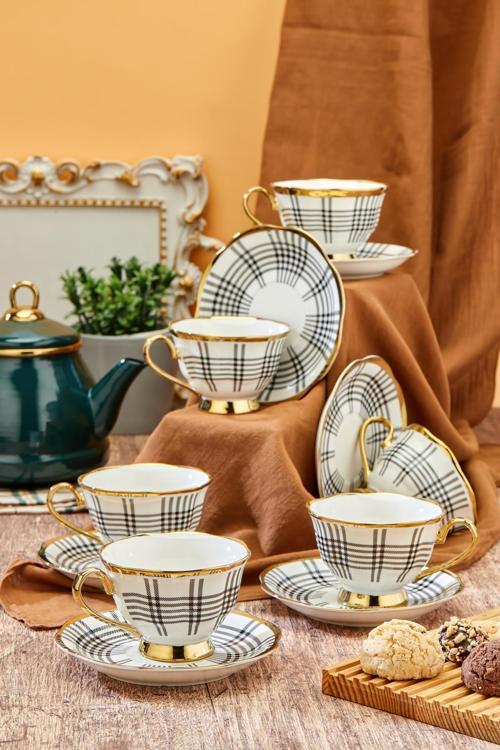 Şık Tasarımlı 6'Lı 180 Ml Porselen Fincan Takımı- Hediye Seçeneği