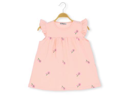 ÇİÇEK BASKILI 36/1 KOMPAK KIZ ELBİSE Somon