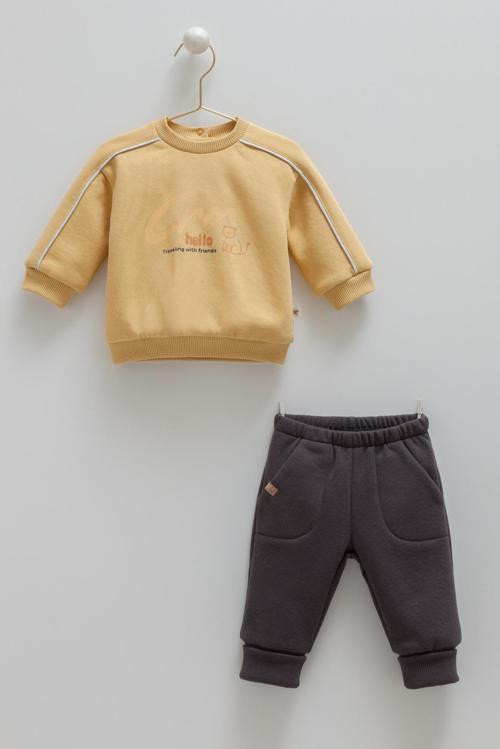ANIMALS WORLD HELLO BASKILI ALT ÜST TAKIM - CARAMELL  - TKE2094 - Sarı - 9 - 12 Ay - TKE2094-Sarı-9 - 12 Ay Sarı