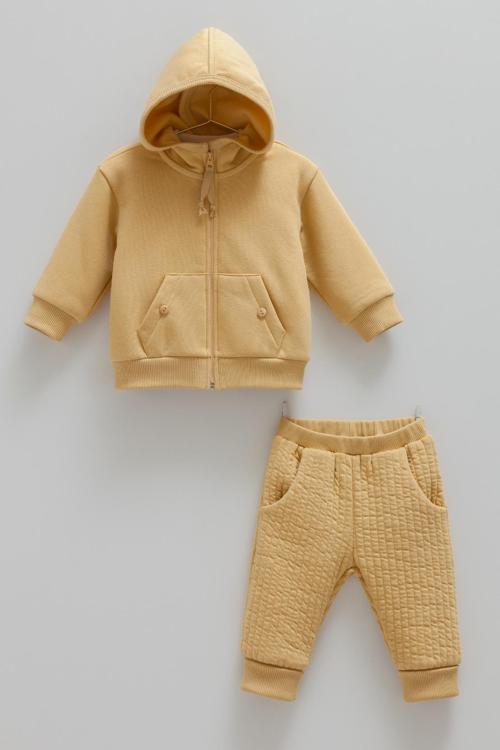 ANIMALS WORLD KANGURU CEPLİ SIRT NAKIŞLI KAPÜŞONLU ÜÇLÜ ALT ÜST TAKIM - CARAMELL  - TKE2097 - Sarı - 6 - 9 Ay - TKE2097-Sarı-6 - 9 Ay Sarı