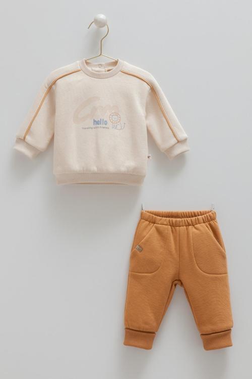 ANIMALS WORLD HELLO BASKILI ALT ÜST TAKIM - CARAMELL  - TKE2094 - Bej - 6 - 9 Ay - TKE2094-Bej-6 - 9 Ay Bej