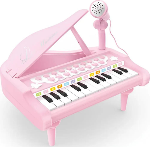Oyuncak 24 Tuşlu Mp3 Çalar Özellikli Mikrofonlu Mini Piyano-Pembe 4 Farklı Tonlu Taşınabilir Mini Piyano