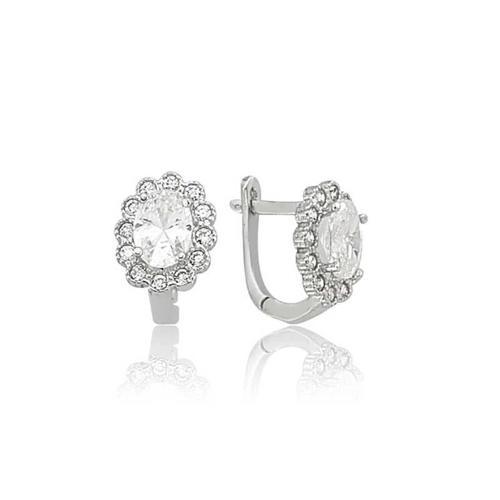 Gümüş Oval Taşlı Çiçek Küpe