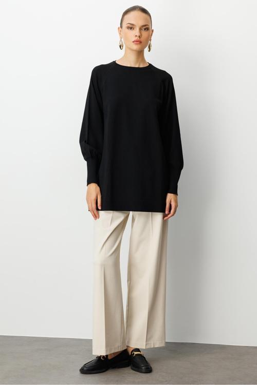 Balon Kollu Rayon Siyah Tunik