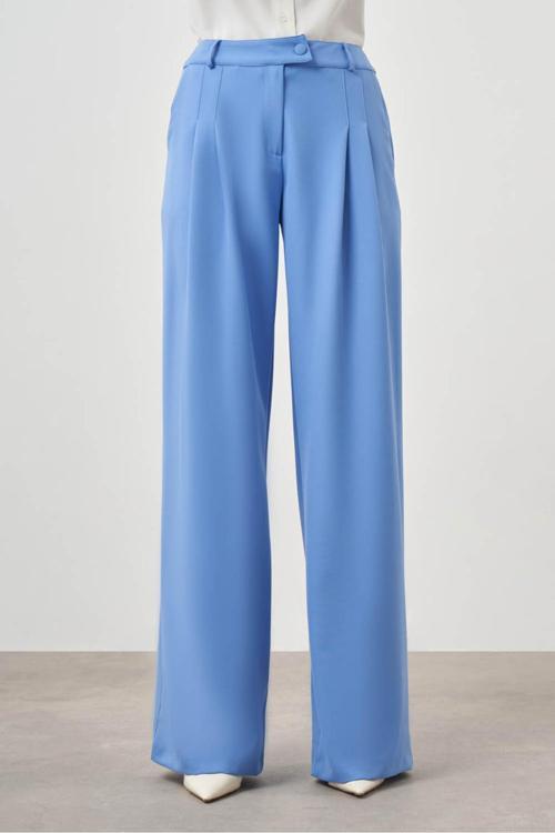 Pileli Double Mavi Pantolon