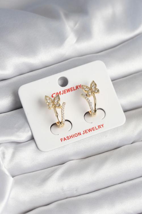 Pirinç Gold Renk Zirkon Taşlı Kelebek Model Kadın Yüzük - EBJ250927W37998