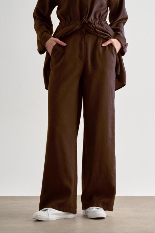 Acı Kahve Koyu Kahverengi Rahat Kesim Geniş Paçalı Modal Pantolon