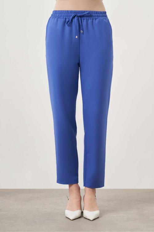 Beli Lastik Bağcıklı Mavi Pantolon
