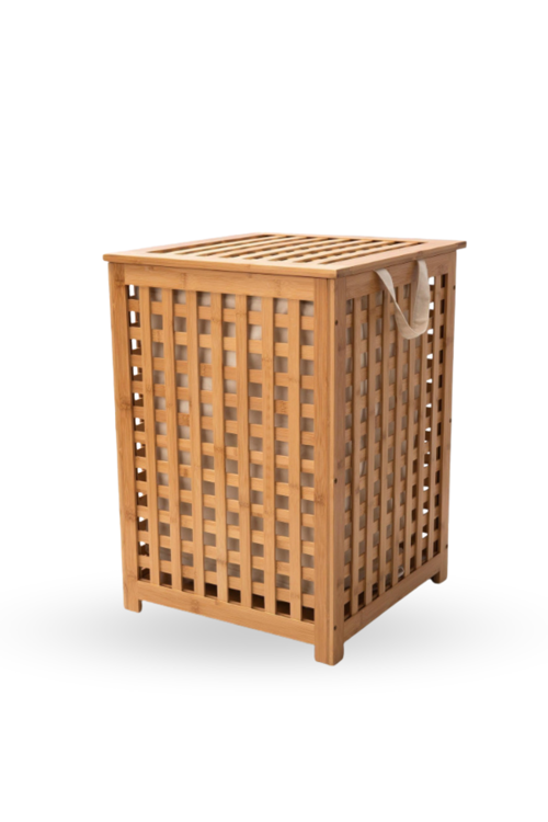 Büro Ev Ofis Dekoru için 45X45X62CM Kumaş Hazneli Ahşap Kirli Çamaşır Sepeti