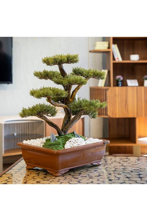 Atlas Bonsai-4 Masaüstü Kullanıma Uygun Doğal Ağaç Gövdeli Yapay Bonsai Ağacı - 50X60 Cm