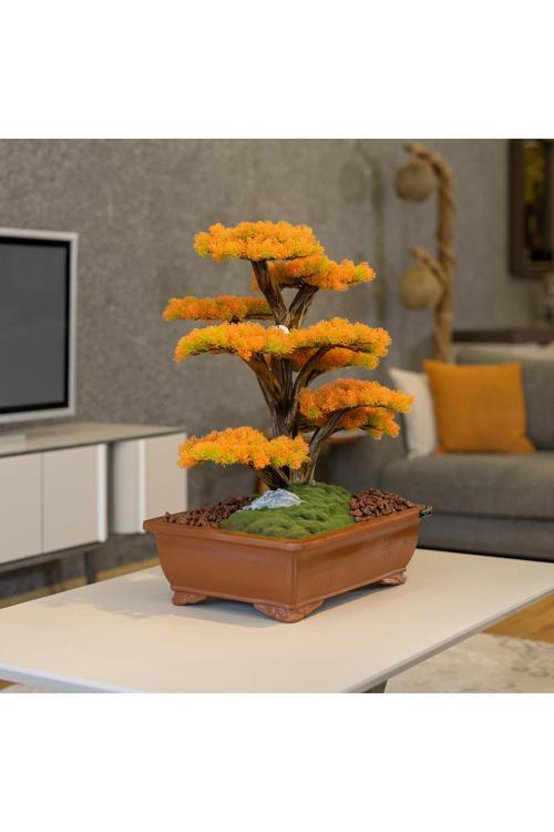 Atlas Bonsai-6-2 Masaüstü Kullanıma Uygun Doğal Ağaç Gövdeli Yapay Bonsai Ağacı - 50X60 Cm