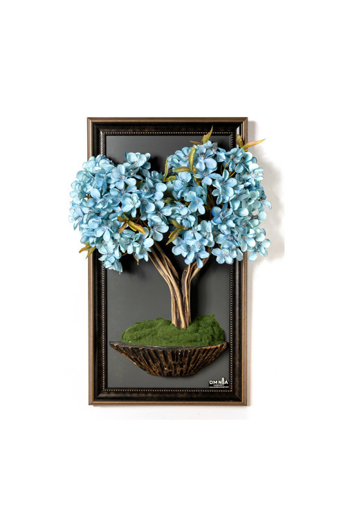 Bonsai Tablaeu - 11 - Mdf Plaka Üzerinde Çerçeveli 3 Boyutlu Yapay Ağaç Tablosu 33X60 Cm