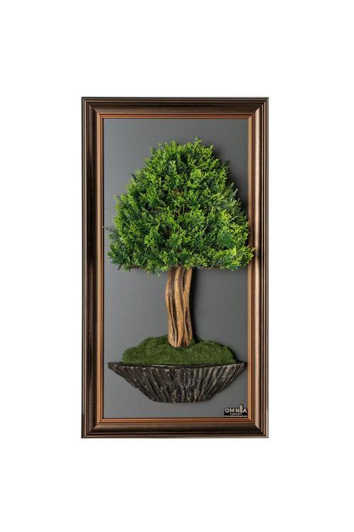 Bonsai Tablaeu - 1A - Mdf Plaka Üzerinde Çerçeveli 3 Boyutlu Yapay Ağaç Tablosu 33X60 Cm