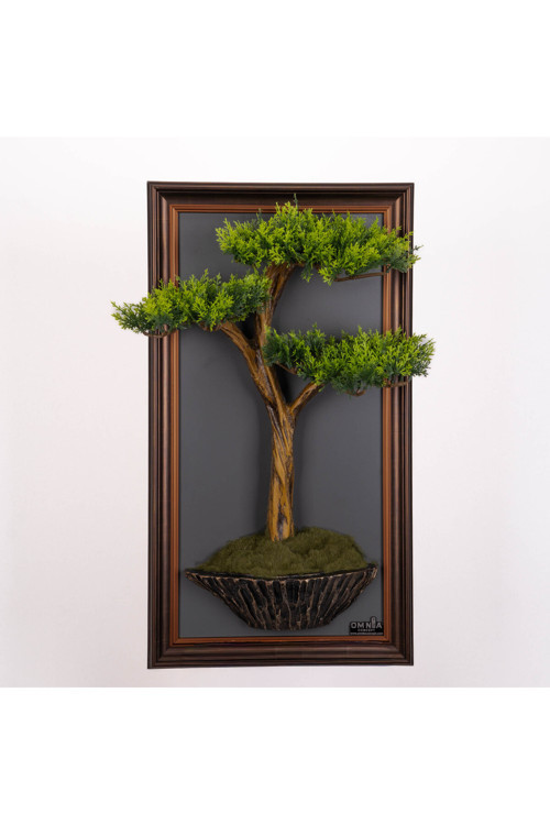 Bonsai Tablaeu - 1B - Mdf Plaka Üzerinde Çerçeveli 3 Boyutlu Yapay Ağaç Tablosu 33X60 Cm