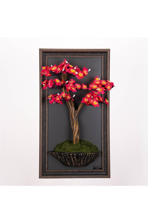 Bonsai Tablaeu - 2-1B - Mdf Plaka Üzerinde Çerçeveli 3 Boyutlu Yapay Ağaç Tablosu 33X60 Cm