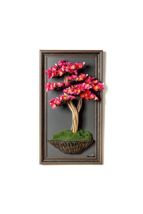 Bonsai Tablaeu - 2-1 - Mdf Plaka Üzerinde Çerçeveli 3 Boyutlu Yapay Ağaç Tablosu 33X60 Cm
