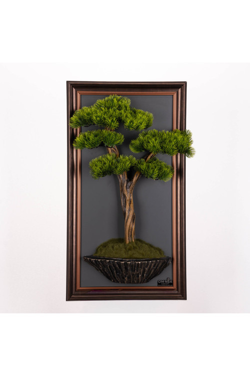 Bonsai Tablaeu - 3C - Mdf Plaka Üzerinde Çerçeveli 3 Boyutlu Yapay Ağaç Tablosu 33X60 Cm