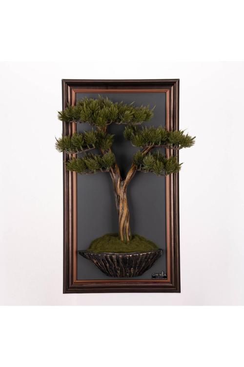 Bonsai Tablaeu - 4D - Mdf Plaka Üzerinde Çerçeveli 3 Boyutlu Yapay Ağaç Tablosu 33X60 Cm
