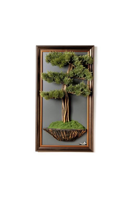 Bonsai Tablaeu - 4 - Mdf Plaka Üzerinde Çerçeveli 3 Boyutlu Yapay Ağaç Tablosu 33X60 Cm