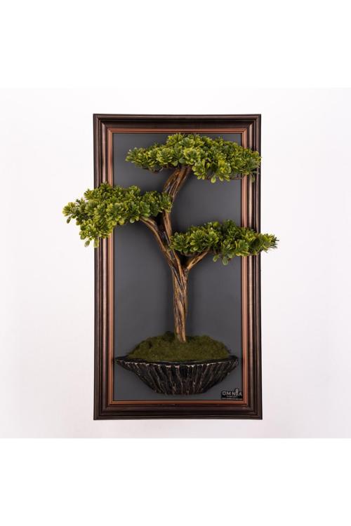 Bonsai Tablaeu - 5C - Mdf Plaka Üzerinde Çerçeveli 3 Boyutlu Yapay Ağaç Tablosu 33X60 Cm