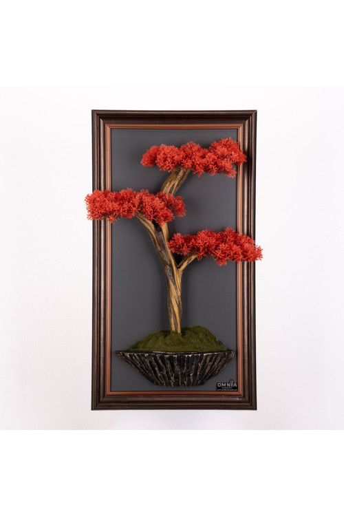 Bonsai Tablaeu - 6-1C - Mdf Plaka Üzerinde Çerçeveli 3 Boyutlu Yapay Ağaç Tablosu 33X60 Cm
