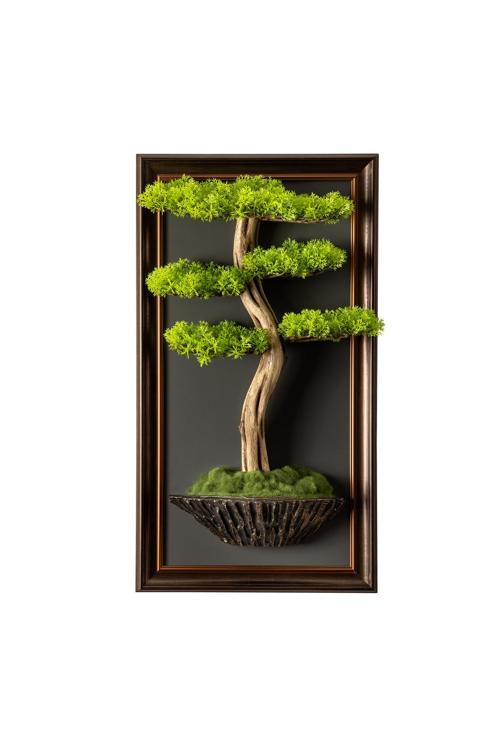 Bonsai Tablaeu - 6 - Mdf Plaka Üzerinde Çerçeveli 3 Boyutlu Yapay Ağaç Tablosu 33X60 Cm
