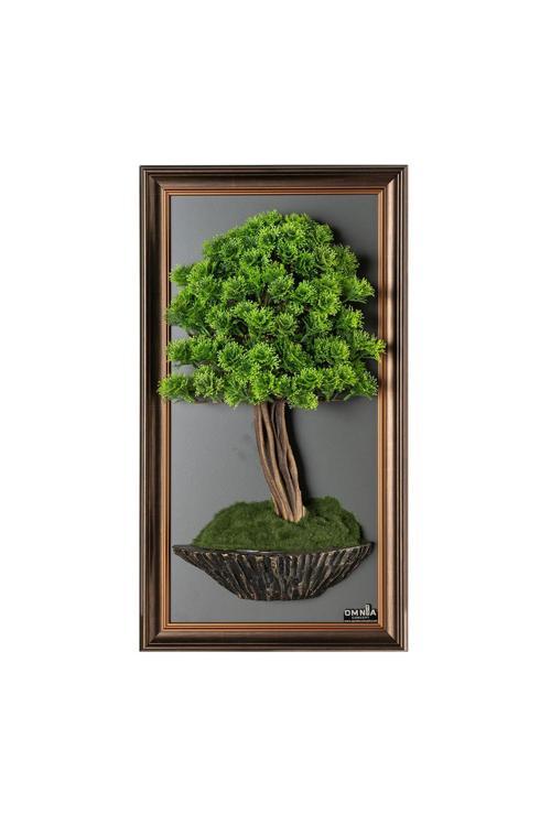 Bonsai Tablaeu - 7B - Mdf Plaka Üzerinde Çerçeveli 3 Boyutlu Yapay Ağaç Tablosu 33X60 Cm