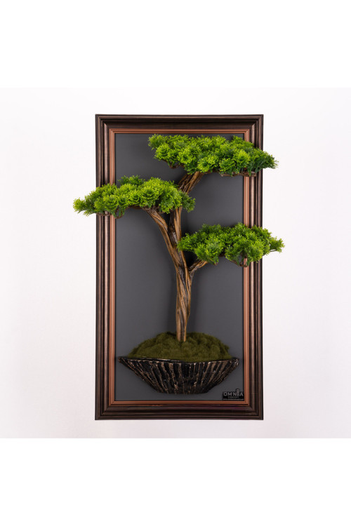 Bonsai Tablaeu - 7C - Mdf Plaka Üzerinde Çerçeveli 3 Boyutlu Yapay Ağaç Tablosu 33X60 Cm