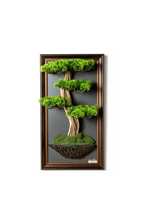 Bonsai Tablaeu - 7 - Mdf Plaka Üzerinde Çerçeveli 3 Boyutlu Yapay Ağaç Tablosu 33X60 Cm