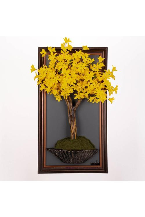 Bonsai Tablaeu - 9A - Mdf Plaka Üzerinde Çerçeveli 3 Boyutlu Yapay Ağaç Tablosu 33X60 Cm