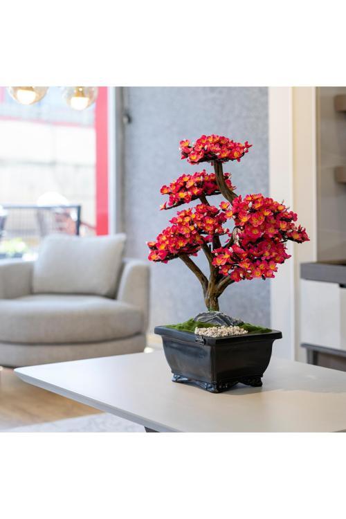Flora Bonsai-2-1 Masaüstü Kullanıma Uygun Doğal Ağaç Gövdeli Yapay Bonsai Ağacı - 40X50 Cm