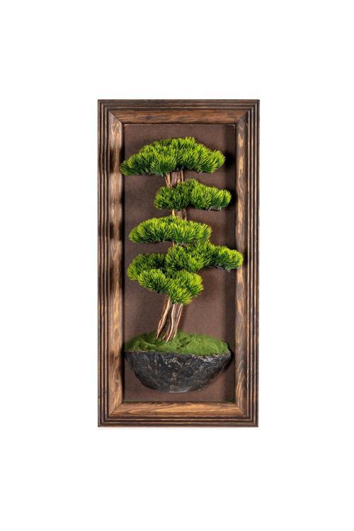 Timber Bonsai Tablaeu - 3 - Masif Ahşap Çerçeveli 3 Boyutlu Yapay Ağaç Tablosu 33X60 Cm