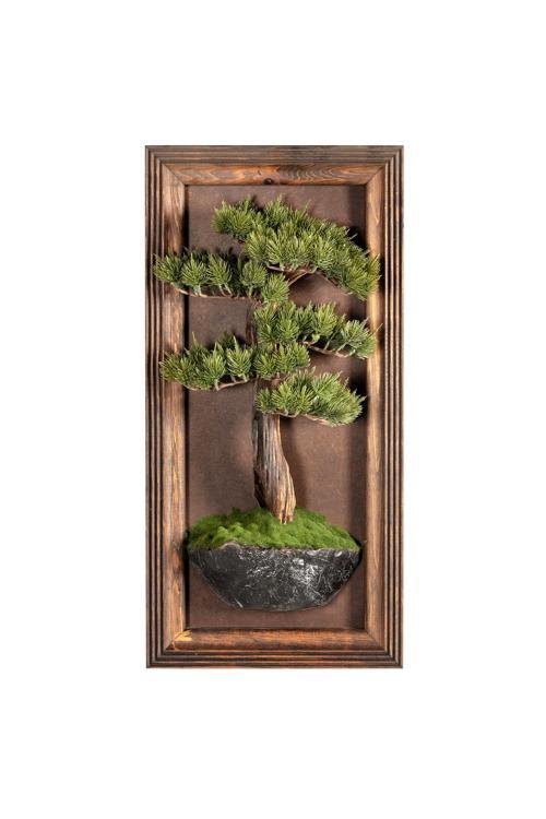 Timber Bonsai Tablaeu - 4 - Masif Ahşap Çerçeveli 3 Boyutlu Yapay Ağaç Tablosu 33X60 Cm