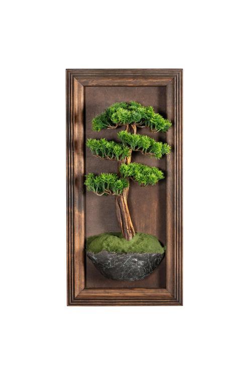 Timber Bonsai Tablaeu - 7 - Masif Ahşap Çerçeveli 3 Boyutlu Yapay Ağaç Tablosu 33X60 Cm