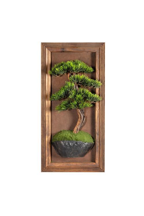 Timber Bonsai Tablaeu - 8 - Masif Ahşap Çerçeveli 3 Boyutlu Yapay Ağaç Tablosu 33X60 Cm