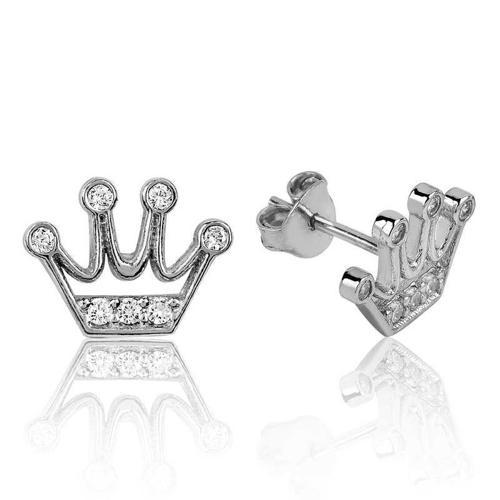 925 Ayar Gümüş Kraliçe Tacı Çivili Küpe (BC-014E16)