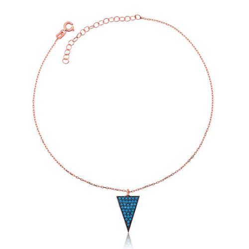 925 Ayar Gümüş Rose Mavi Üçgen Halhal (BC-40C027)