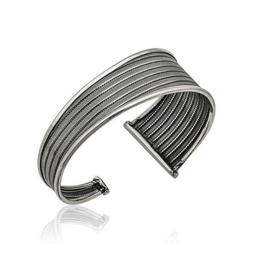 925 Ayar Gümüş Eskitme Desenli Bilezik (BC-3714FE)