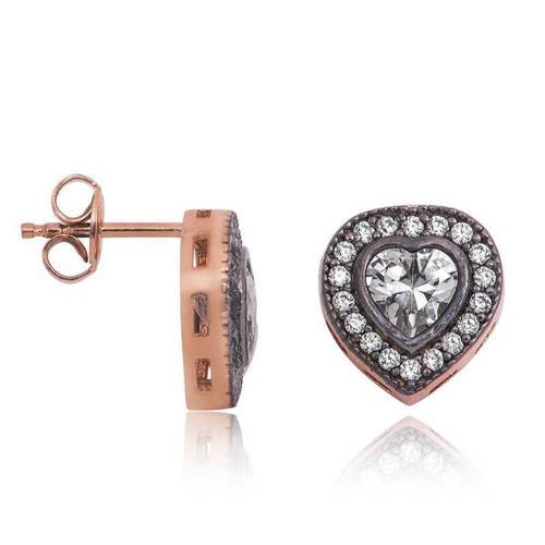 Gümüş Elmas Montür Kalpli Bayan Küpe (BC-54E4B0)