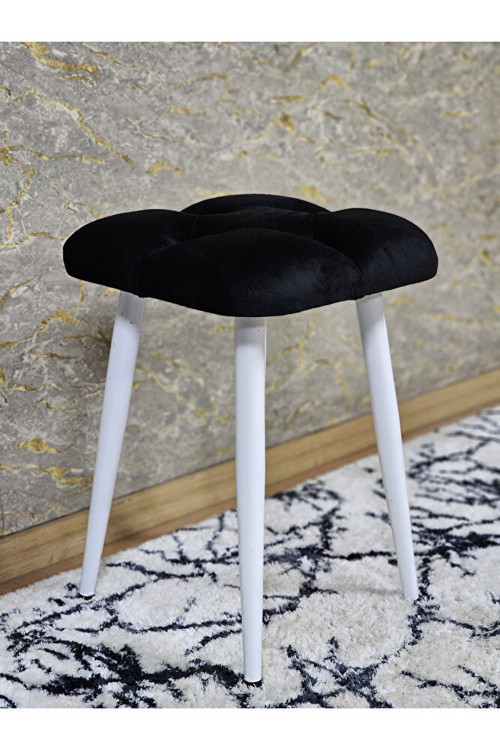 Kare Beyaz Boyalı Konik Ayaklı Tabure - Oturak - Bar Taburesi - Ayaklı Tabure Siyah Renk 33 x 48 Boyut/Ebat