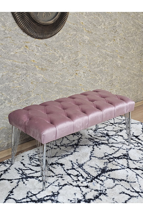 Krom Tel Ayaklı 90 cm Puf Bench - Puf - Bench - Kasalı Oturak - Oturak - Yatak Ucu Puf Pembe Renk 90 x 40 Boyut/Ebat