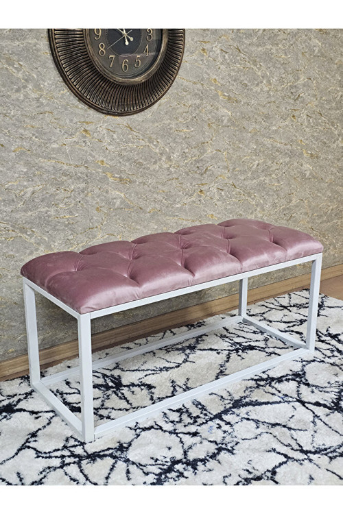 Beyaz Boyalı Diktörtgen 100 cm x 40 cm Oturak Puf - Bench - Makyaj Oturağı - Oturak Pembe Renk 100 x 40 Boyut/Ebat