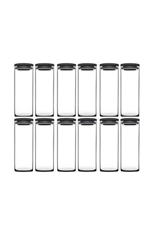 43756 Vakumlu Cam Kavanoz - Cam Erzak Saklama Kabı 12 Li Gri 1230 Cc