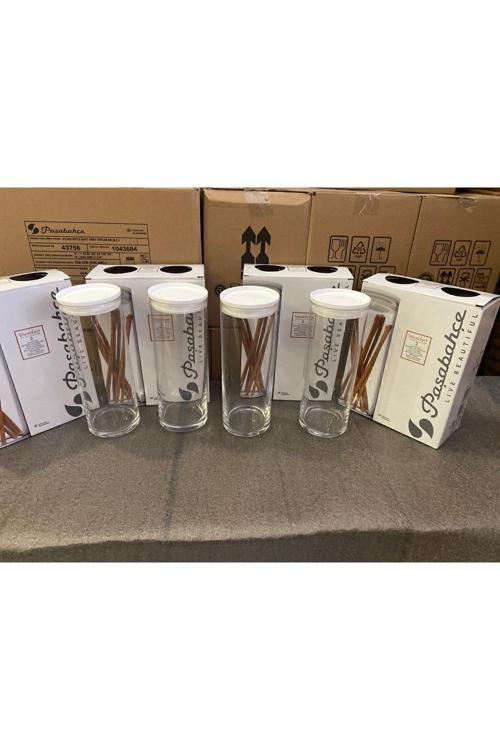 43756 Vakumlu Cam Kavanoz - Cam Erzak Saklama Kabı 4 Lü Beyaz