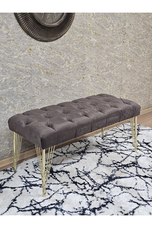 Gold Tel Ayaklı 90 cm Puf Bench - Puf - Bench - Kasalı Oturak - Oturak - Yatak Ucu Puf Kahverengi Renk 90 x 40 Boyut/Ebat